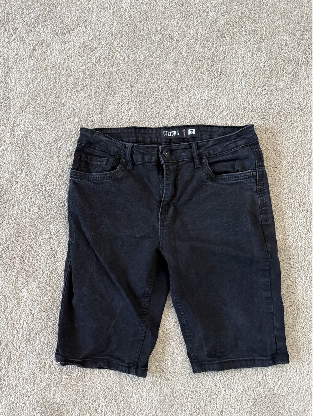 Cultura Mens 32 Black Denim Shorts Stretch Casual Jean Shorts 5 Pocket
